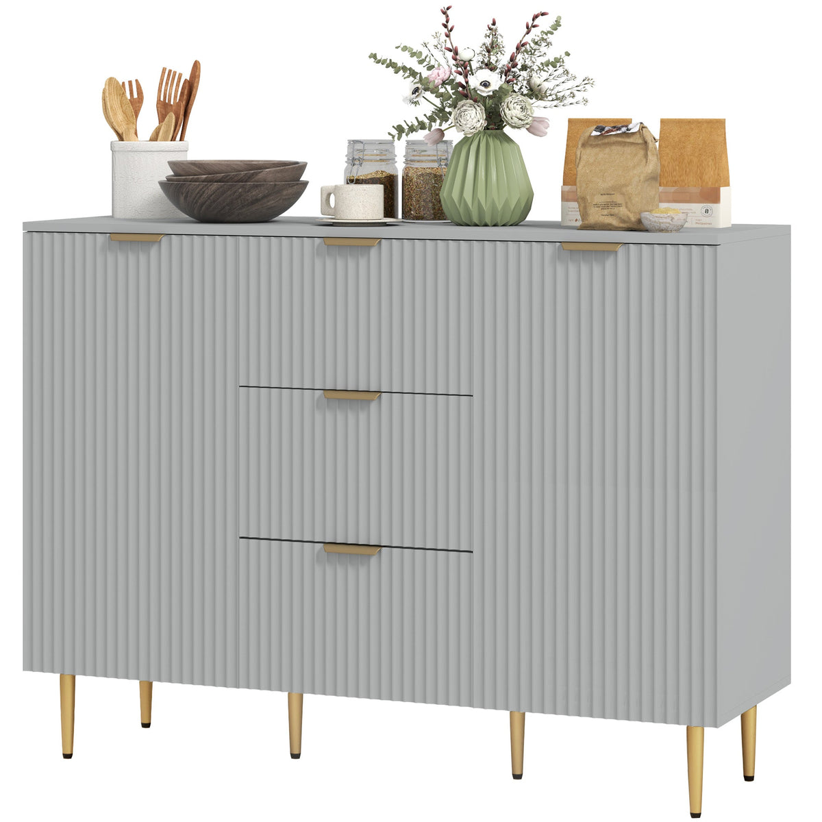 Buffet de cuisine moderne/Meuble d'entrée Ellis avec 3 tiroirs - Gris