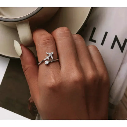 Bague ouverte en argent sterling 925 avec avion volant en zircone cubique