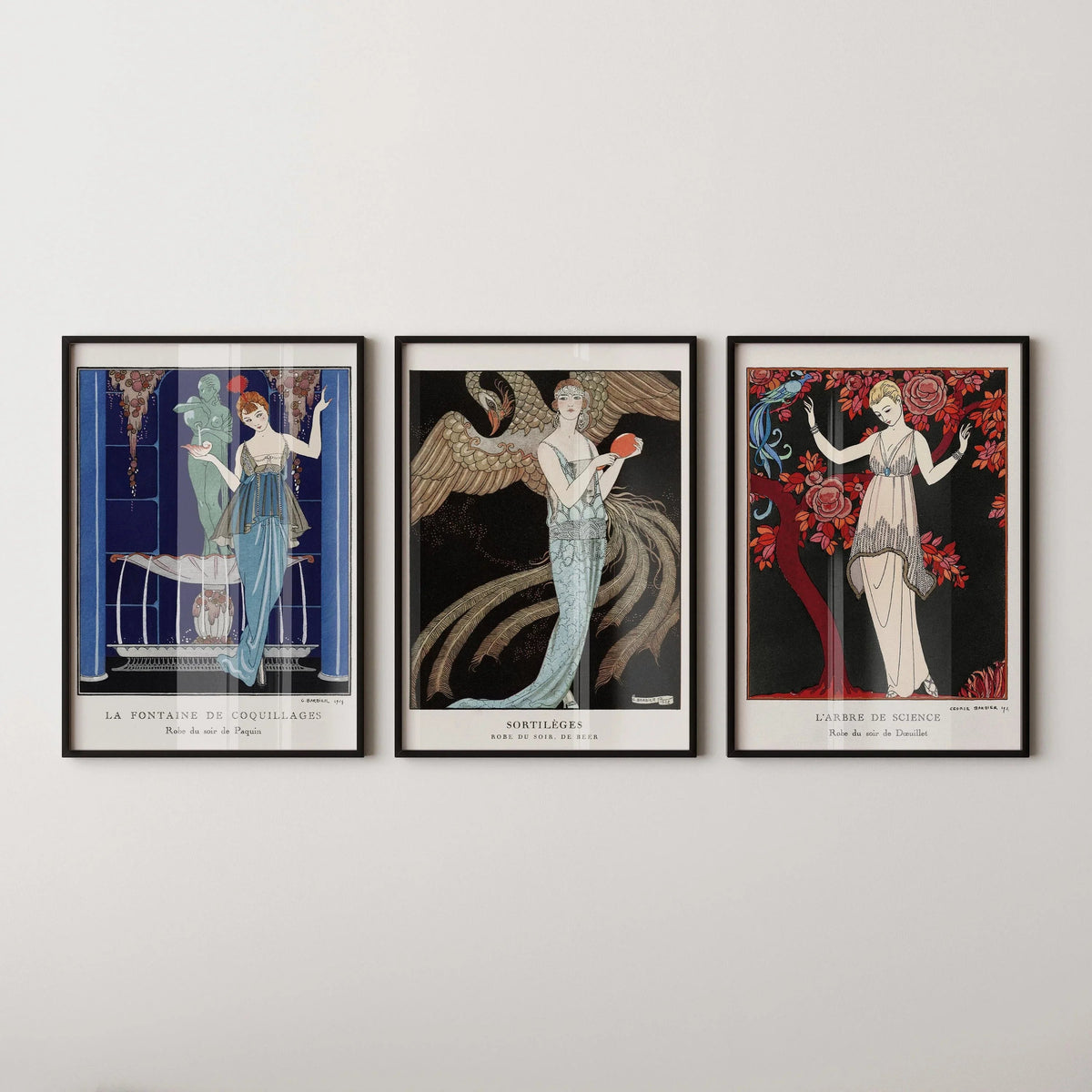 George Barbier STATEMENT TRIO | Famous Fashion Illustration Art Prints Nouveau available framed