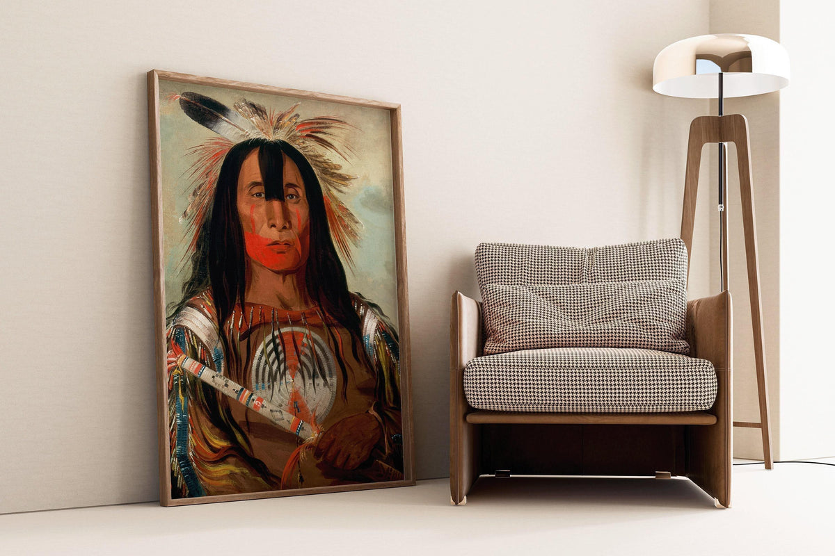 George Catlin - Chef de sang Stu-mick-o-s√∫cks | Art amérindien aborigène des Premières Nations célèbre