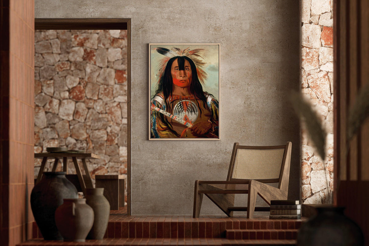 George Catlin - Chef de sang Stu-mick-o-s√∫cks | Art amérindien aborigène des Premières Nations célèbre