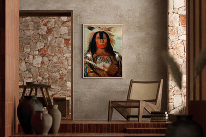 George Catlin - Chef de sang Stu-mick-o-s√∫cks | Art amérindien aborigène des Premières Nations célèbre