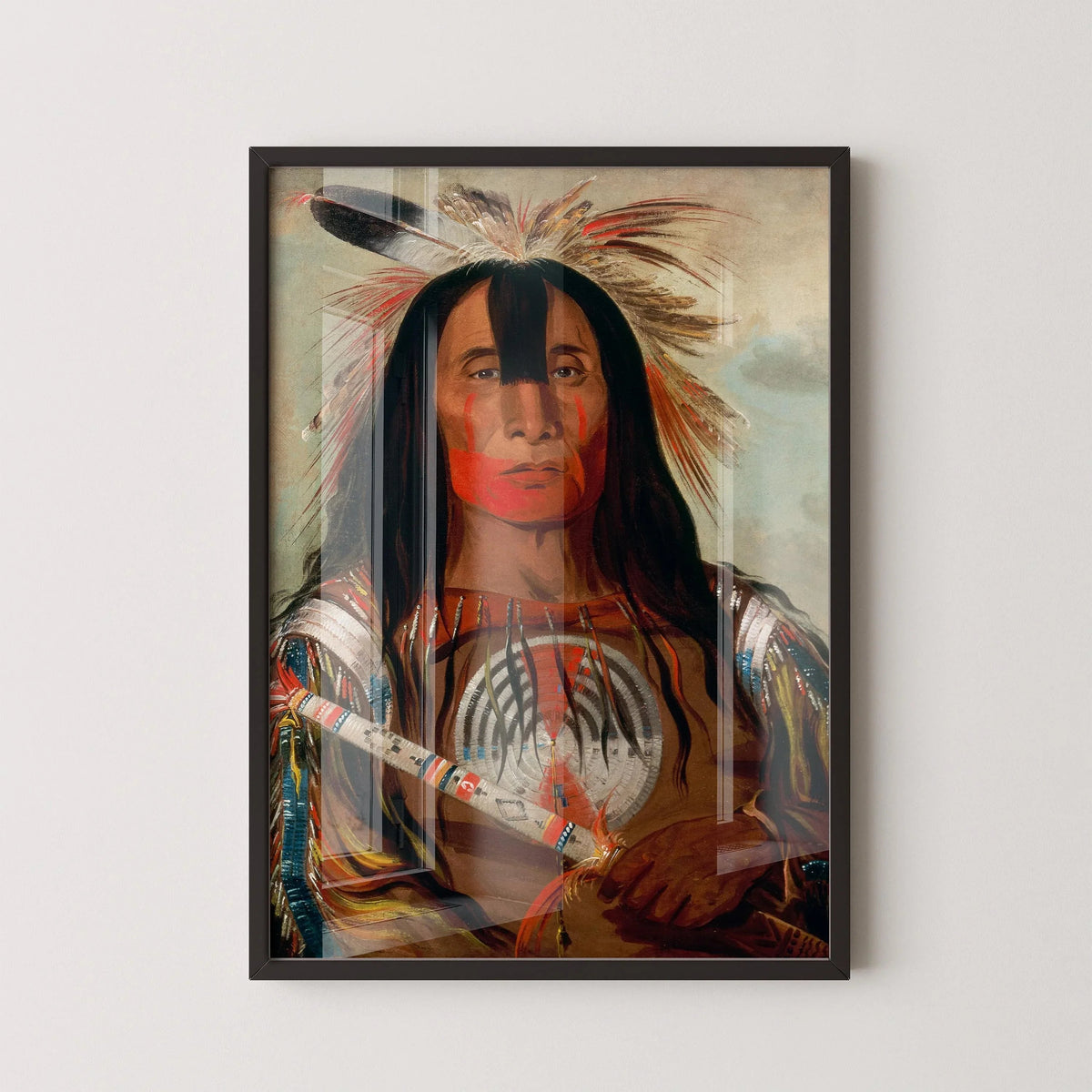 George Catlin - Chef de sang Stu-mick-o-s√∫cks | Art amérindien aborigène des Premières Nations célèbre