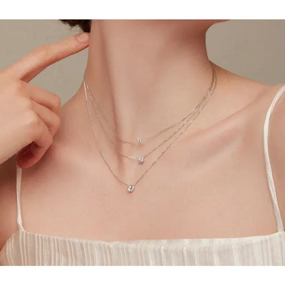 Gorgeous Shiny Choker - 925 Sterling Silver Geometric Cut Zircon Pendant Necklace