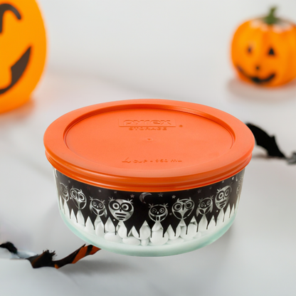 Hibou d'Halloween Pyrex décoré de 4 tasses