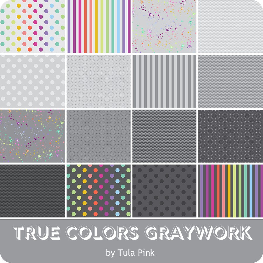 Tula Pink - Collection Complète Grisaille Rouleau de Tissu (40 morceaux de 6,35 cm)