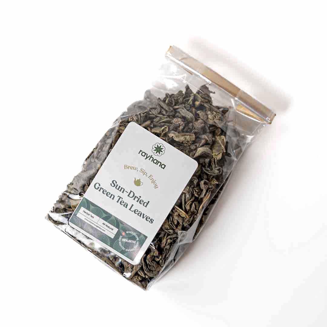 Thé Vert Poudre à Canon – Rayhana Organics – Feuilles Entières Roulées