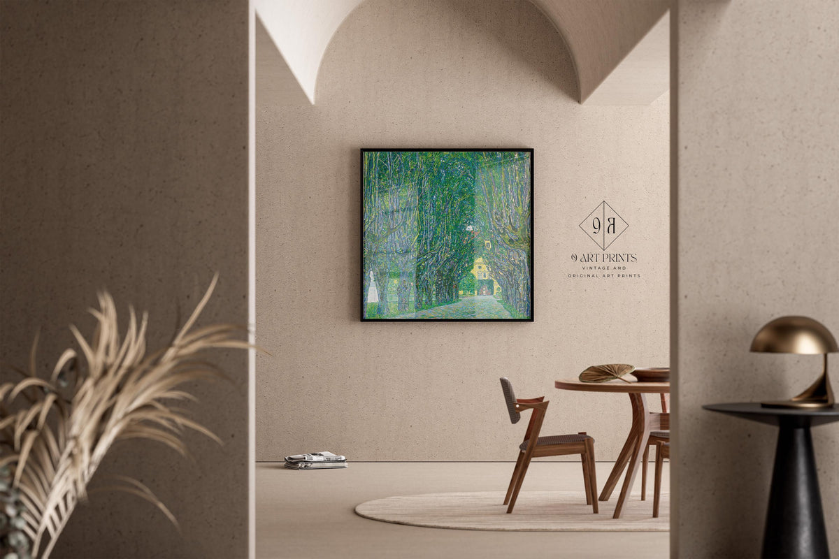 Impression Gustav Klimt : Allée du Château de Kammer, Peinture Sereine et Verte