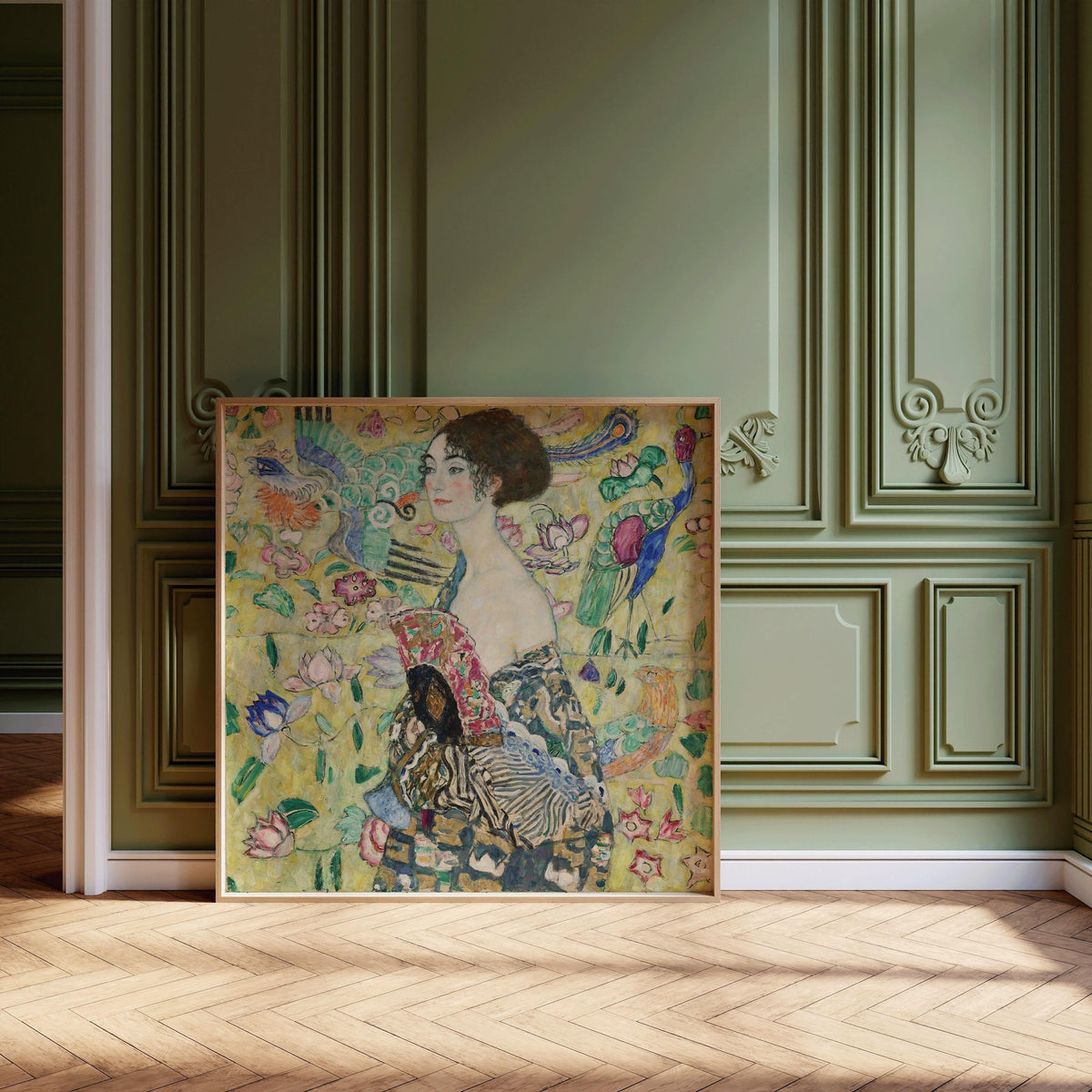 Gustav Klimt Lady With Fan Fine Art Print: Vintage Green Painting (1x1)