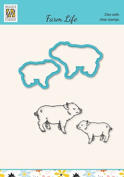 Nellies Choice Die & Stamp Set - Vie à la Ferme - Cochons