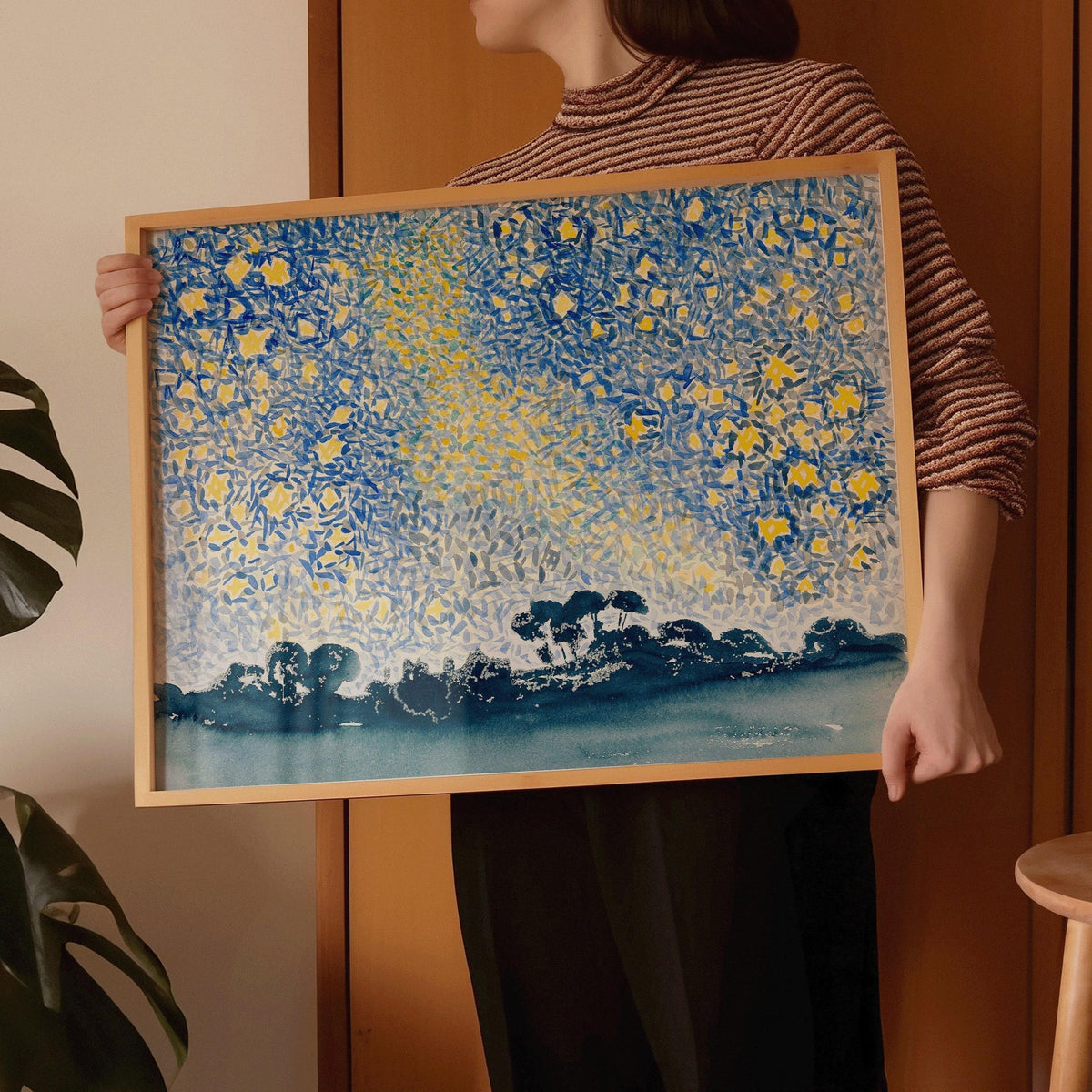 Henri-Edmond Cross - Paysage au ciel étoilé | Art impressionniste célèbre (disponible encadré à la main ou non encadré)