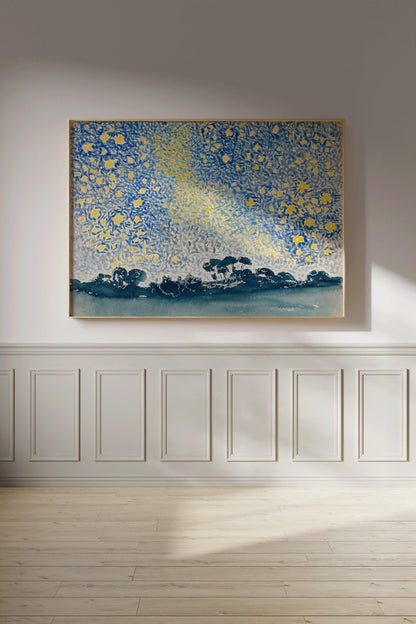 Henri-Edmond Cross - Paysage au ciel étoilé | Art impressionniste célèbre (disponible encadré à la main ou non encadré)