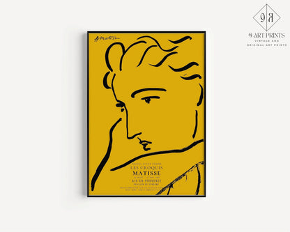 Henri Matisse, profil de femme, impression d'art : esquisse jaune et noire, giclée sur papier Hahnemühle