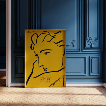 Henri Matisse, profil de femme, impression d'art : esquisse jaune et noire, giclée sur papier Hahnemühle