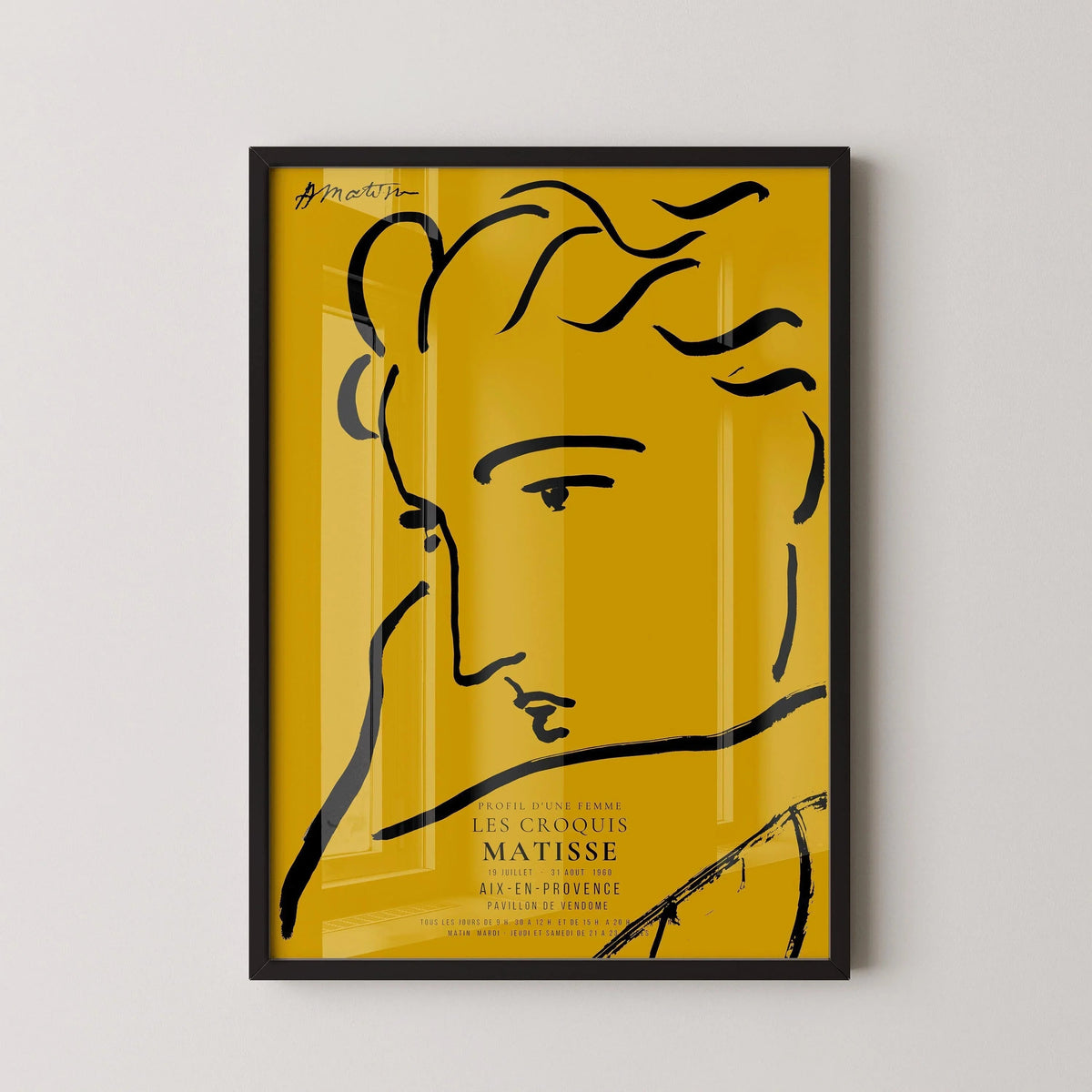 Henri Matisse, profil de femme, impression d'art : esquisse jaune et noire, giclée sur papier Hahnemühle