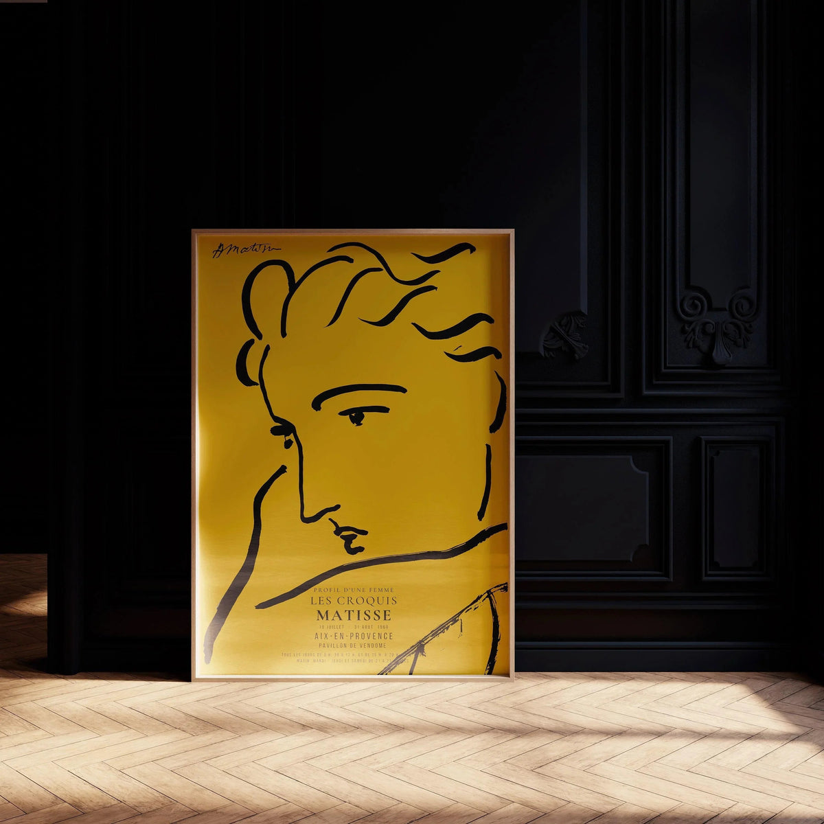 Henri Matisse, profil de femme, impression d'art : esquisse jaune et noire, giclée sur papier Hahnemühle