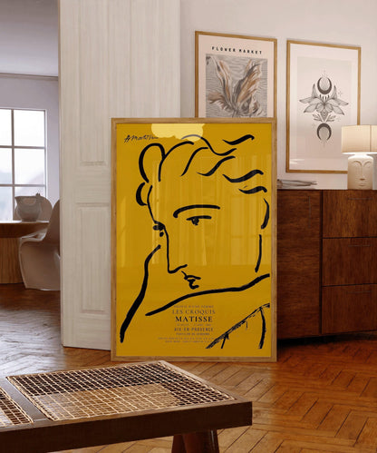 Henri Matisse, profil de femme, impression d'art : esquisse jaune et noire, giclée sur papier Hahnemühle
