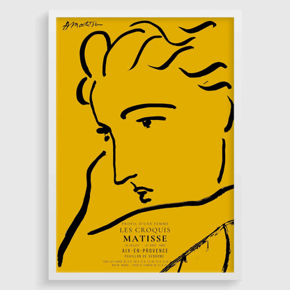 Henri Matisse, profil de femme, impression d'art : esquisse jaune et noire, giclée sur papier Hahnemühle