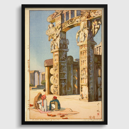 Estampe de Hiroshi Yoshida : Art de la gravure sur bois japonaise - Porte du Stûpa de Sanchi