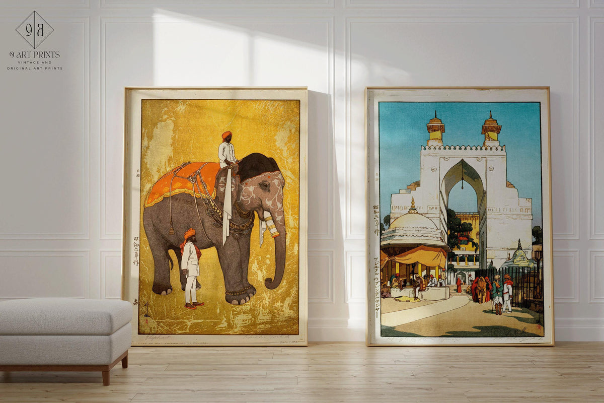 Hiroshi Yoshida India Art Print Duo: Elephant & Ajmer Gate