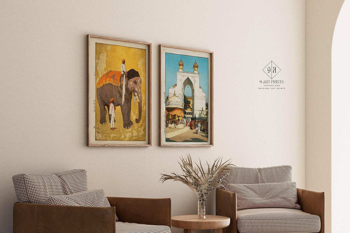 Hiroshi Yoshida India Art Print Duo: Elephant & Ajmer Gate