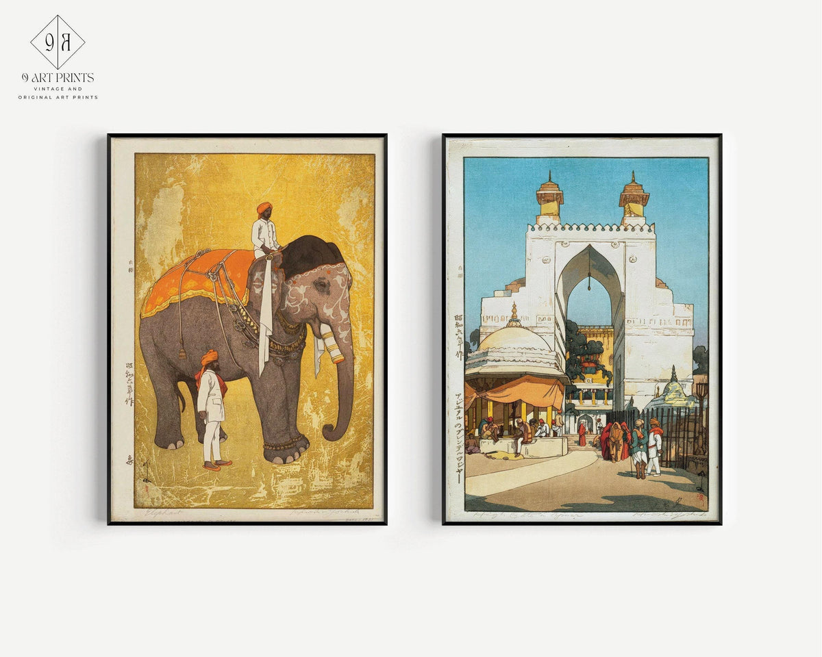Hiroshi Yoshida India Art Print Duo: Elephant & Ajmer Gate