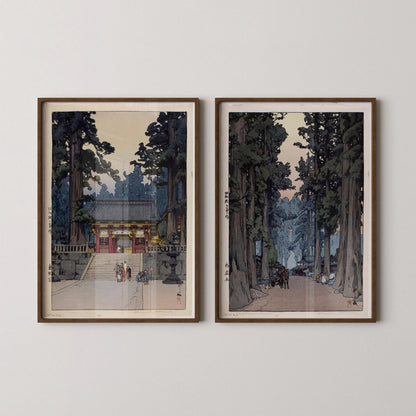 Hiroshi Yoshida Japanese Woodblock Print Set: Toshogu Shrine & Cryptomeria Avenue