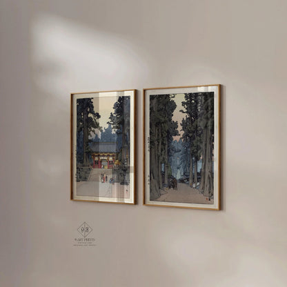 Hiroshi Yoshida Japanese Woodblock Print Set: Toshogu Shrine & Cryptomeria Avenue