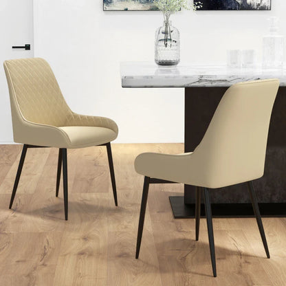Chaises de salle à manger modernes Blake avec capitonnage en losanges et pieds en acier – Lot de 2 – Kaki