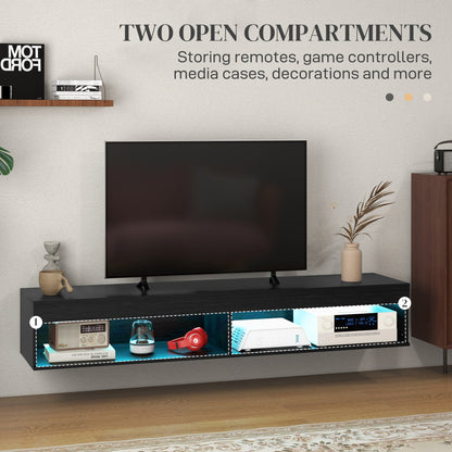 Meuble TV mural moderne Lane avec rangement et lumières LED - Noir