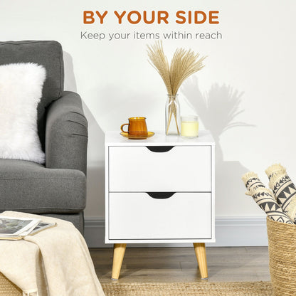 Table de chevet Jesse avec 2 tiroirs et pieds en pin-Blanc