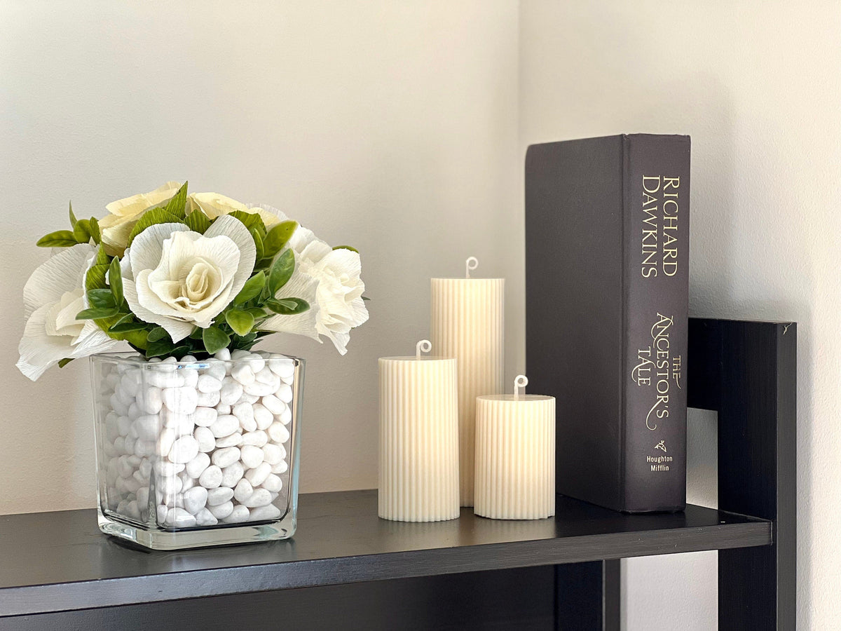 Lot de bougies pilier côtelées en cire de soja | Bougies décoratives non parfumées