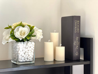 Lot de bougies pilier côtelées en cire de soja | Bougies décoratives non parfumées