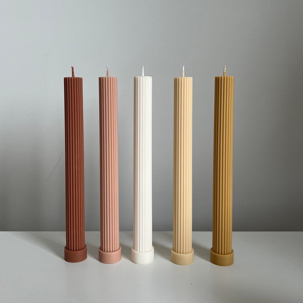 Ribbed Soy Wax Taper Candle: Handmade Unscented Pillar