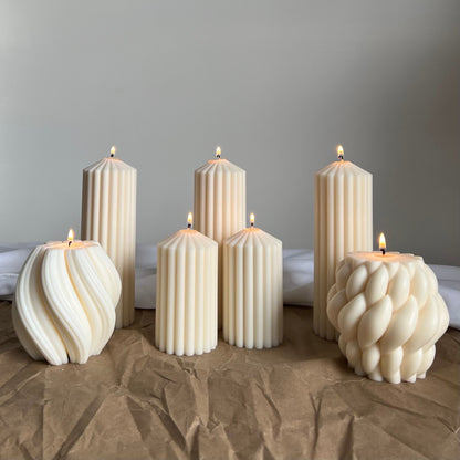 Bougie Pilier en Cire de Soja Cannelée | Décoration Végane Faite à la Main