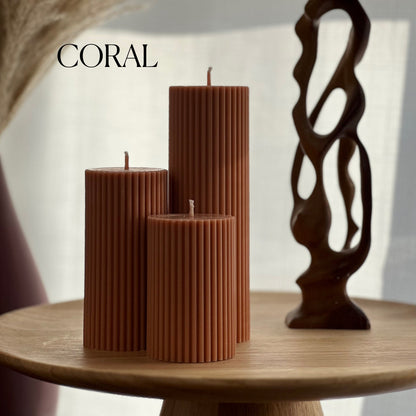 Lot de bougies pilier côtelées en cire de soja | Bougies décoratives non parfumées
