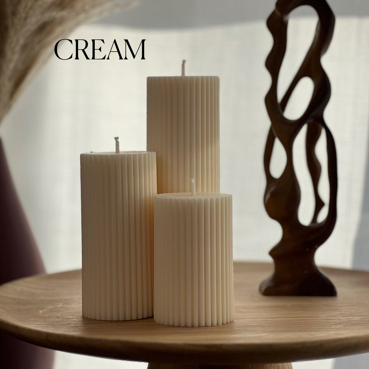 Lot de bougies pilier côtelées en cire de soja | Bougies décoratives non parfumées