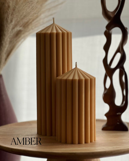 Bougie Pilier en Cire de Soja Cannelée | Décoration Végane Faite à la Main