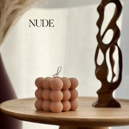 Bougie Cube Bulles : Pilier décoratif en cire de soja, fait main