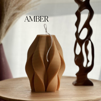 Large Ribbed Swirl Soy Candle: Abstract Geometric Decor