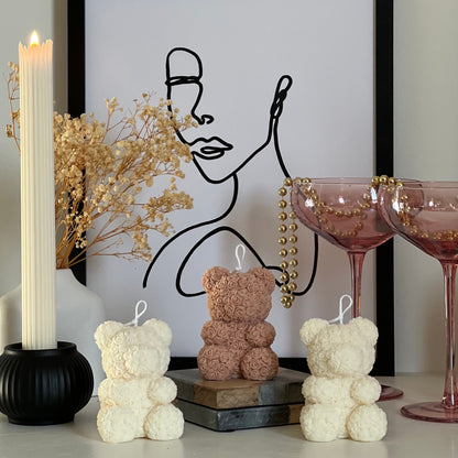 Rose Teddy Bear Candle: Hand Poured Soy Wax Blend Home Decor