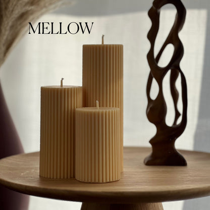 Lot de bougies pilier côtelées en cire de soja | Bougies décoratives non parfumées