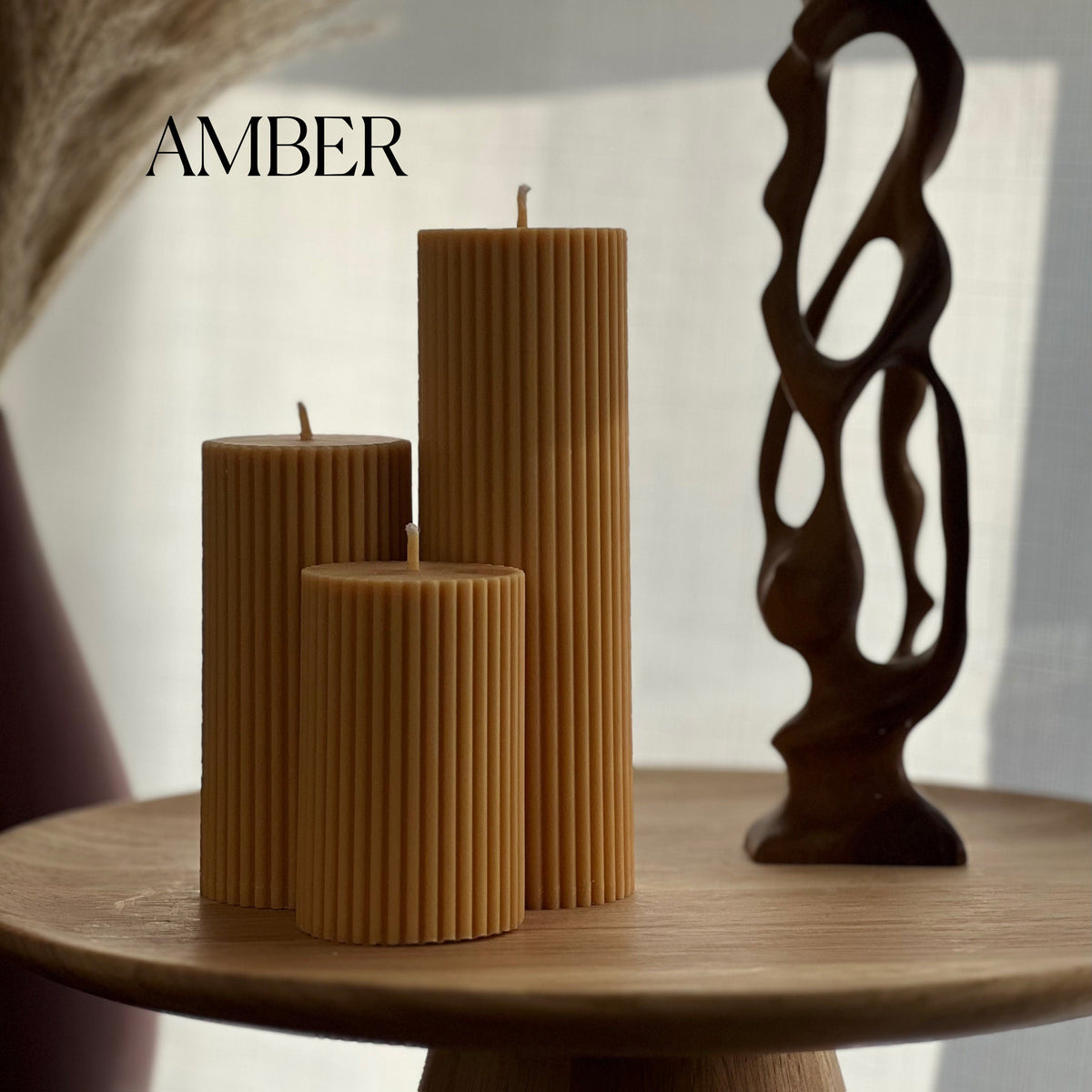Lot de bougies pilier côtelées en cire de soja | Bougies décoratives non parfumées