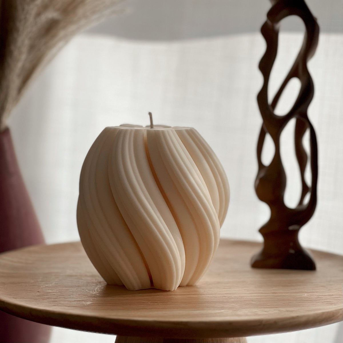 Grande bougie en cire de soja spirale | Pilier décoratif sans parfum