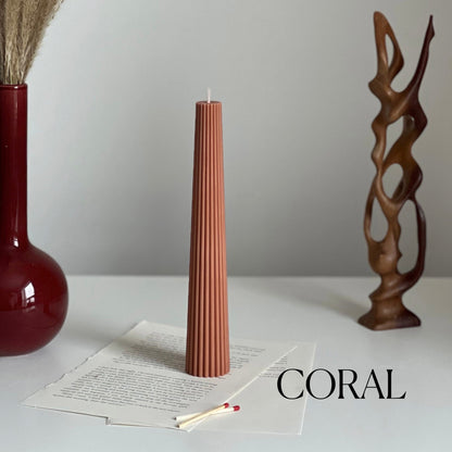 Greko Column Soy Wax Candle: Ribbed Pillar, Decorative Taper