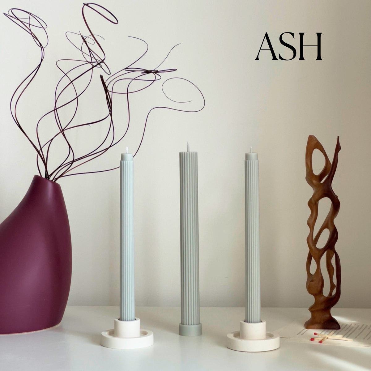 Ribbed Soy Wax Taper Candle: Handmade Unscented Pillar