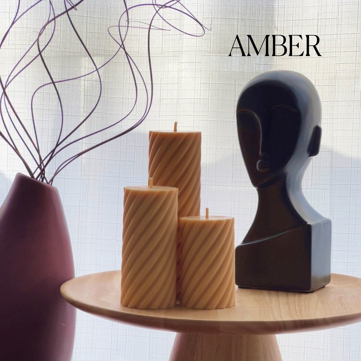 Lot de bougies pilier décoratives cannelées en cire de soja, sans parfum