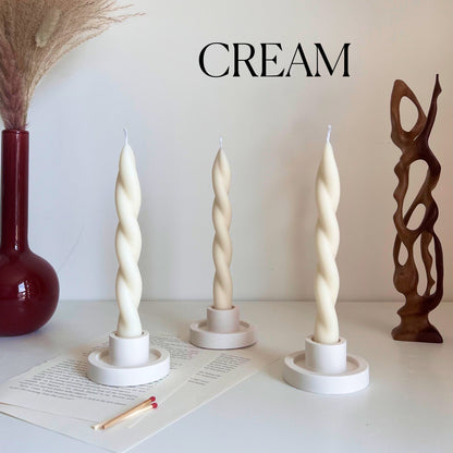 Handmade Twisted Soy Wax Taper Candle: Pastel Dinner Decor