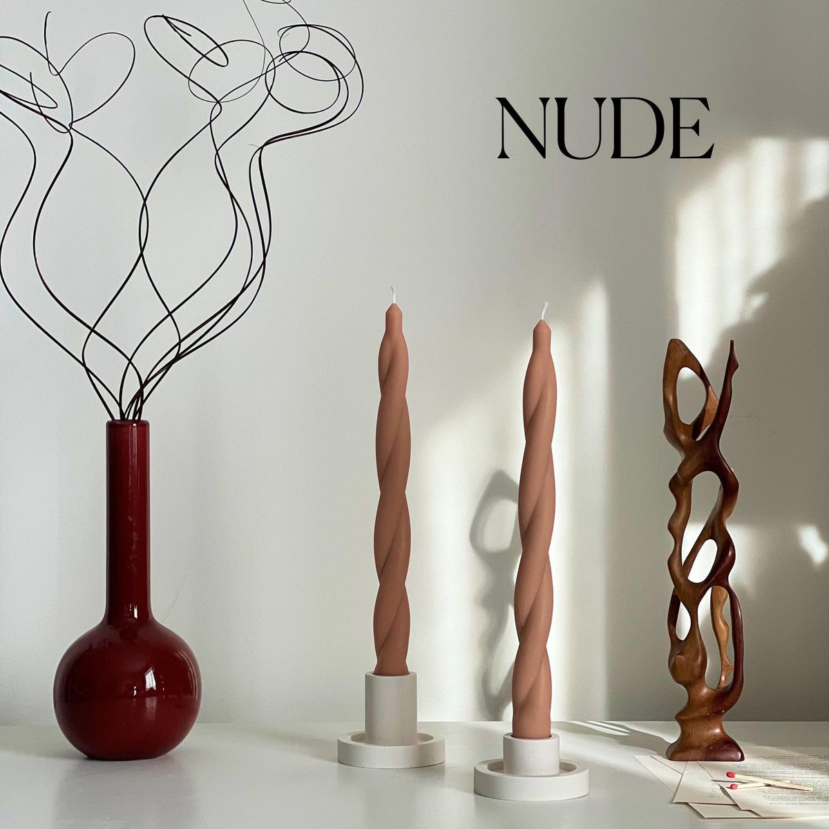 Grande bougie torsadée en cire de soja : Décoration de table faite main