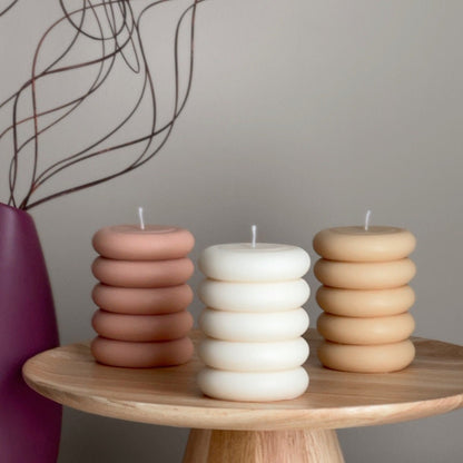 Bougie pilier ronde en cire de soja : Bougie décorative ondulée sans parfum